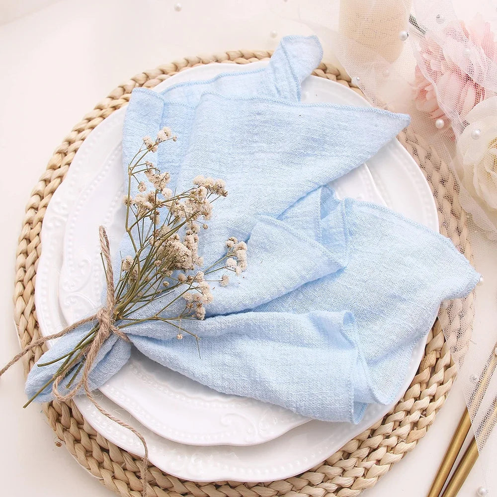 10pcs Cotton Cloth Napkins Gauze Fabric Blue 30x30cm for Wedding Party Birthday Tea Towel Table Baby Shower Christmas Napkins