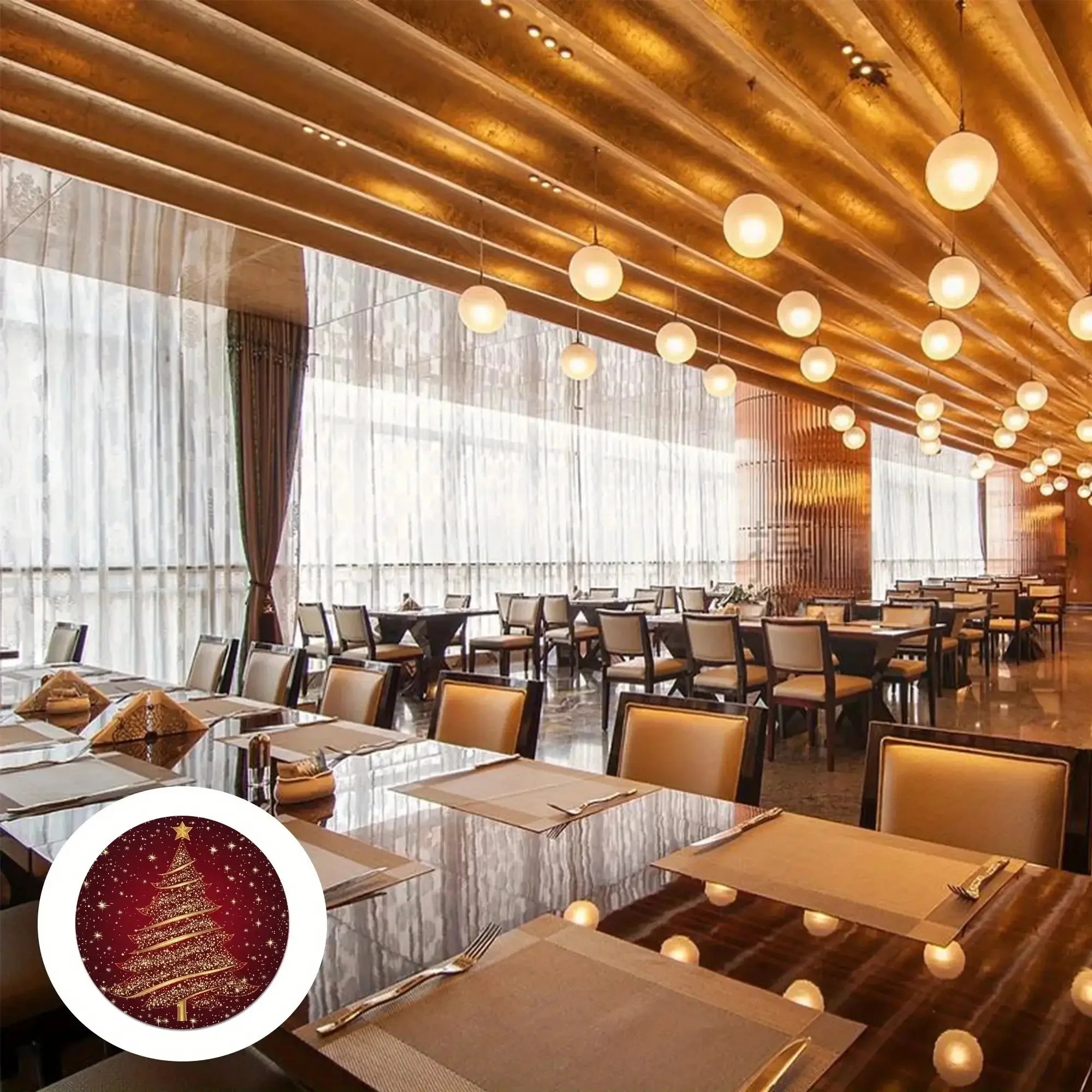 4pcs Golden Christmas Tree Red Round Placemats Set, Xmas Star Table Mats Place mats 38.1cm for Party Kitchen Dining Decoration