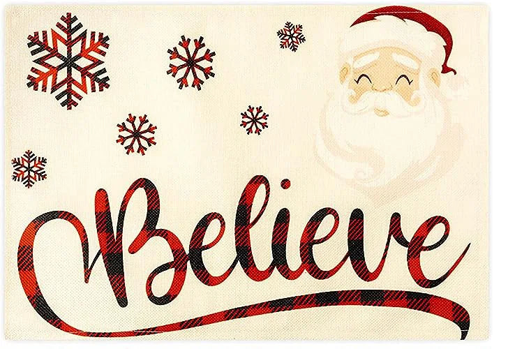 Christmas Meal Mat Christmas Decor Meal Mat Linen Printed Fabric Placemats Snowman Goblin Santa Tree Snowflake Desktop Decor