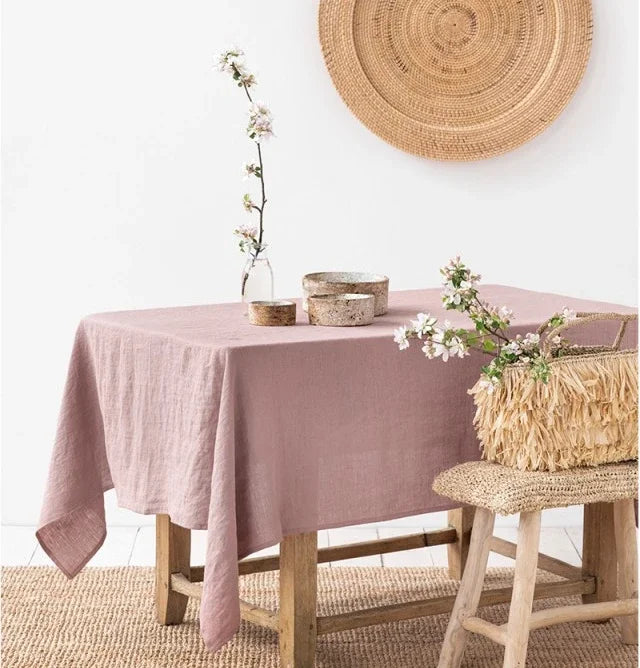 100% Pure Linen Solid Color Table Cover,Natural Fabric Tablecloth,for Kitchen Dining Room Party Holiday Tabletop Decoration