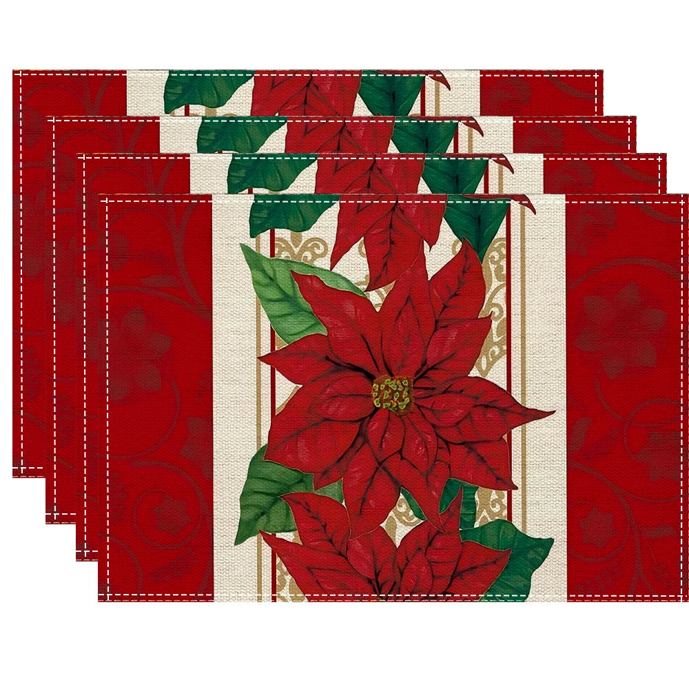 Christmas Floral Placemats Tableware Mat Christmas Decorations for Home Kitchen Xmas Navidad Noel NewYear Table Decor