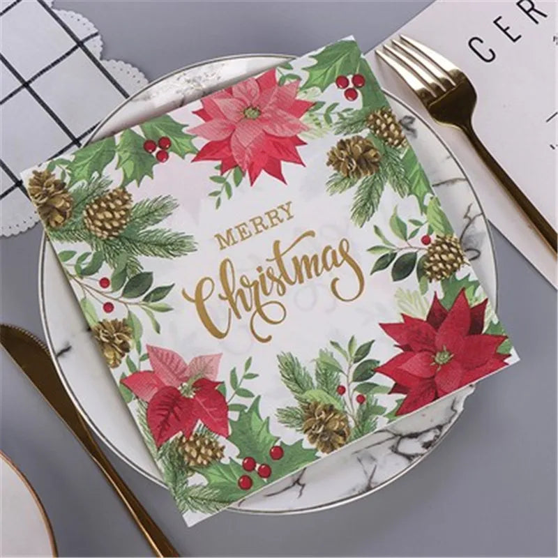 20Pcs/pack 33x33cm Christmas Series Printed Paper Disposable Table Dinner Napkin Tissues Xmas Party Decoration