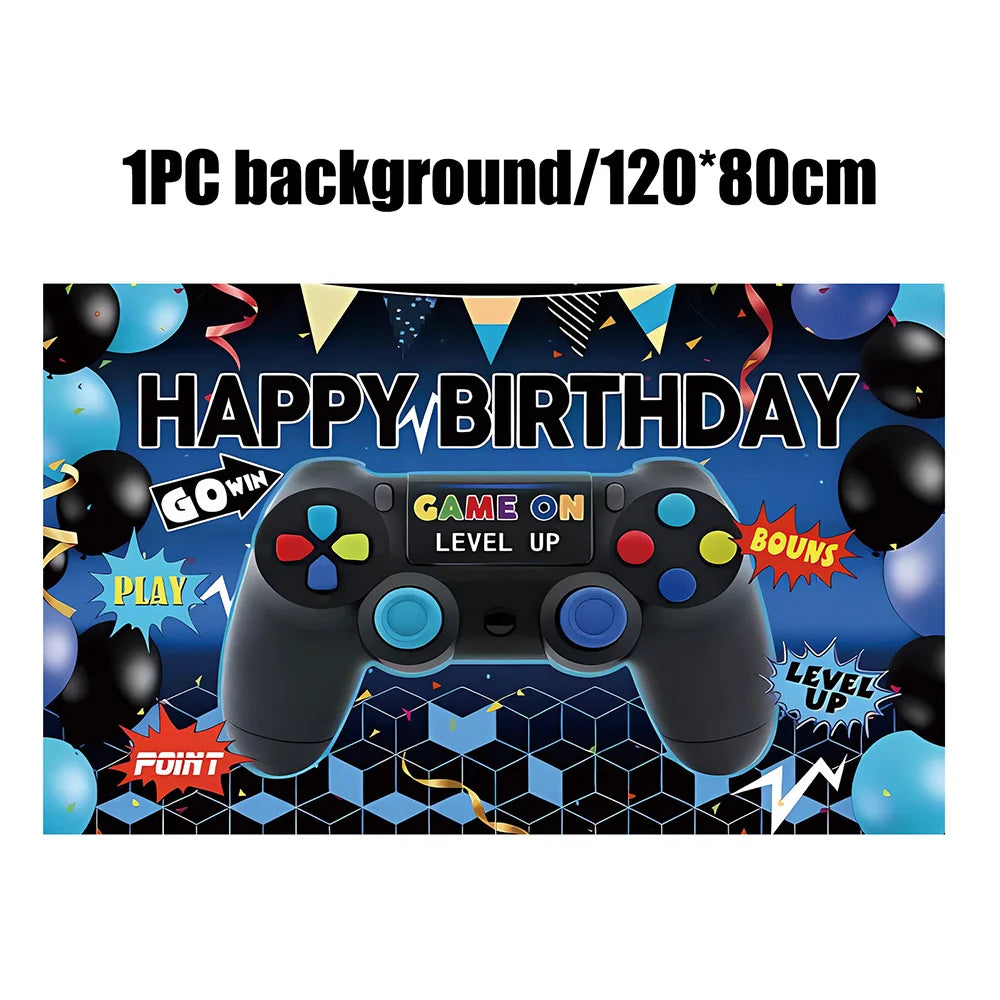 Video Game Birthday Party Favors New Paper Black White Blue Tableware Happy Birthday Plates Napkins Background Decorations Kits