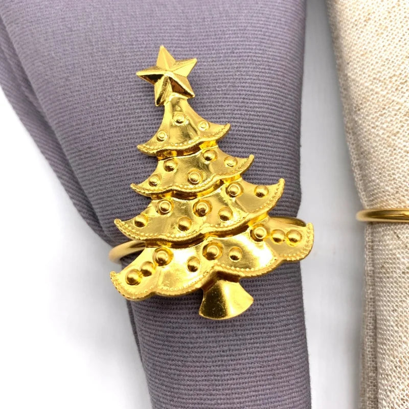 1/12PCS Christmas tree napkin ring, metal creative napkin buckle,silver gold mouth cloth circle, hotel table decoration supplies