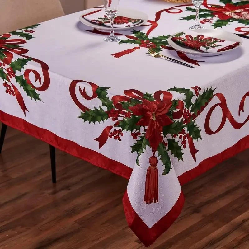 Christmas Rectangle Tablecloth, Poinsettia Design Tablecloth For New Year Party And Dinner Christmas Table Decor Tablecloth