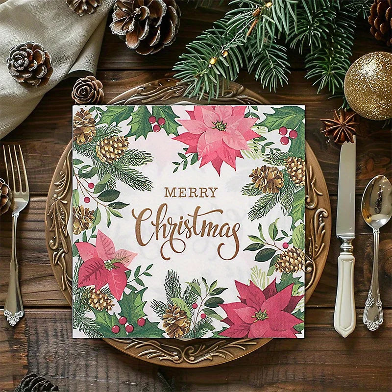 20Pcs Merry Christmas Design Printed Napkins Guest Towels Disposable Premium Dinner Napkins For Christmas Parties New Year Decor