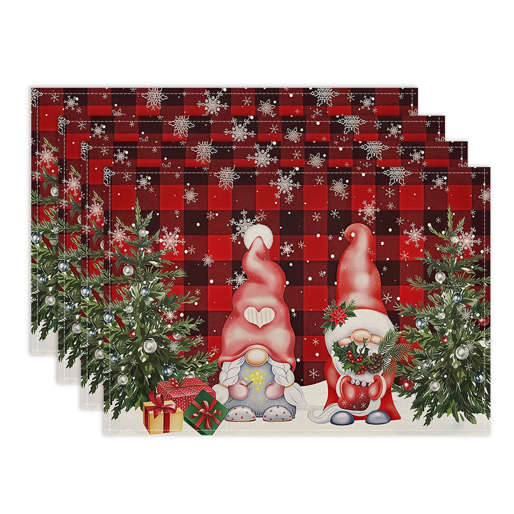 1/4/6pcs Christmas placemat, retro Christmas tree Santa Claus pattern dining table anti slip insulation mat,