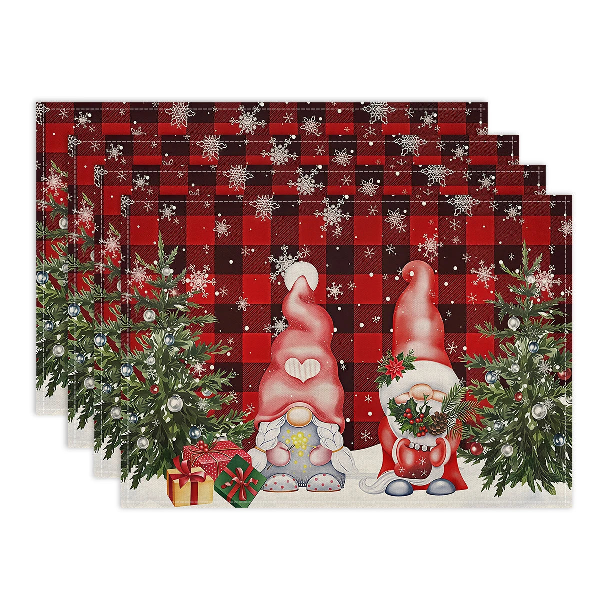 1/4/6pcs Christmas placemat, retro Christmas tree Santa Claus pattern dining table anti slip insulation mat,