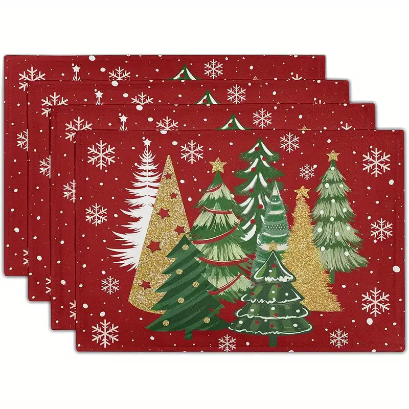 1/6PC Festive Linen Table Mats, Christmas Independence Day Placemats, Dinner Party, Washable Dining Accessories