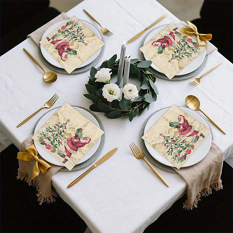 20Pcs Merry Christmas Design Printed Napkins Guest Towels Disposable Premium Dinner Napkins For Christmas Parties New Year Decor
