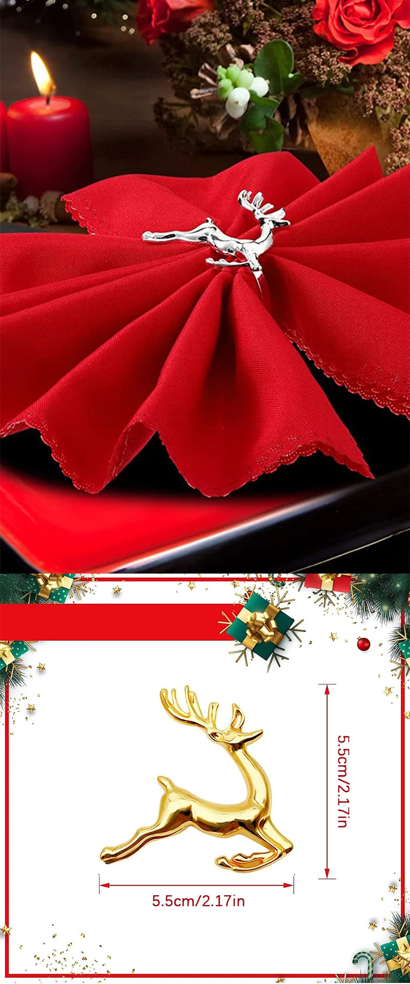 Gold Christmas Elk Napkin Rings Dining Table Ornament Napkin Buckles for Wedding Thanksgiving Easter Christmas