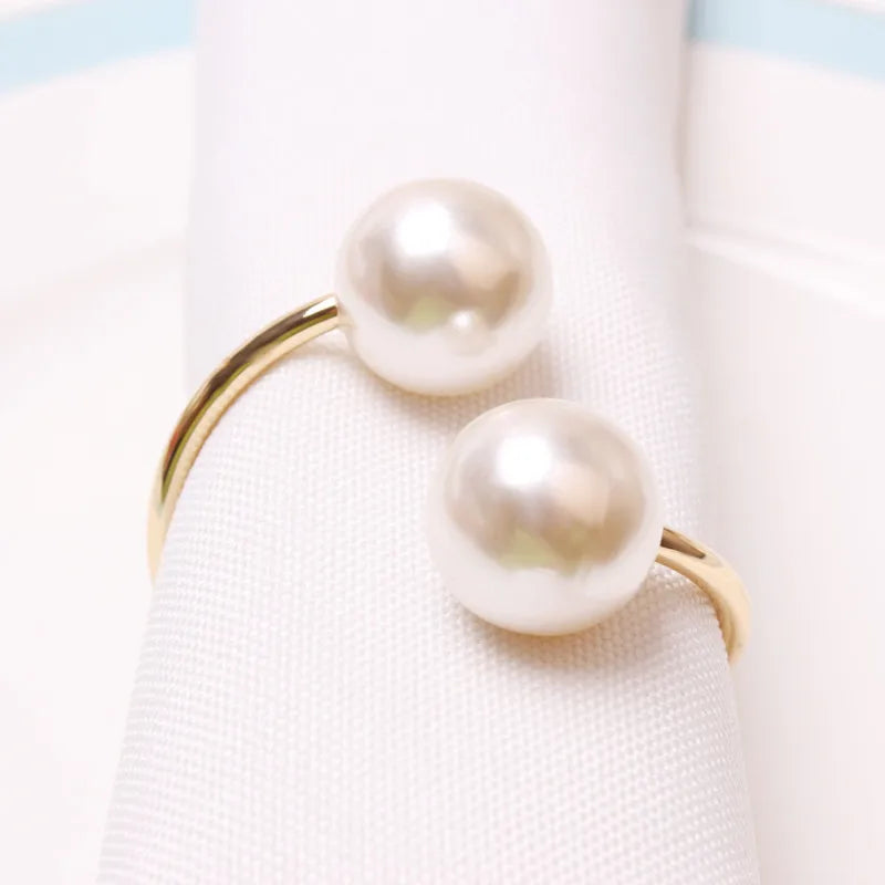 6PCS Napkin Rings For Table Decoration Highlighted Pearls Napkin Holders for Dining Room Birthday Wedding Dinner Table Decor