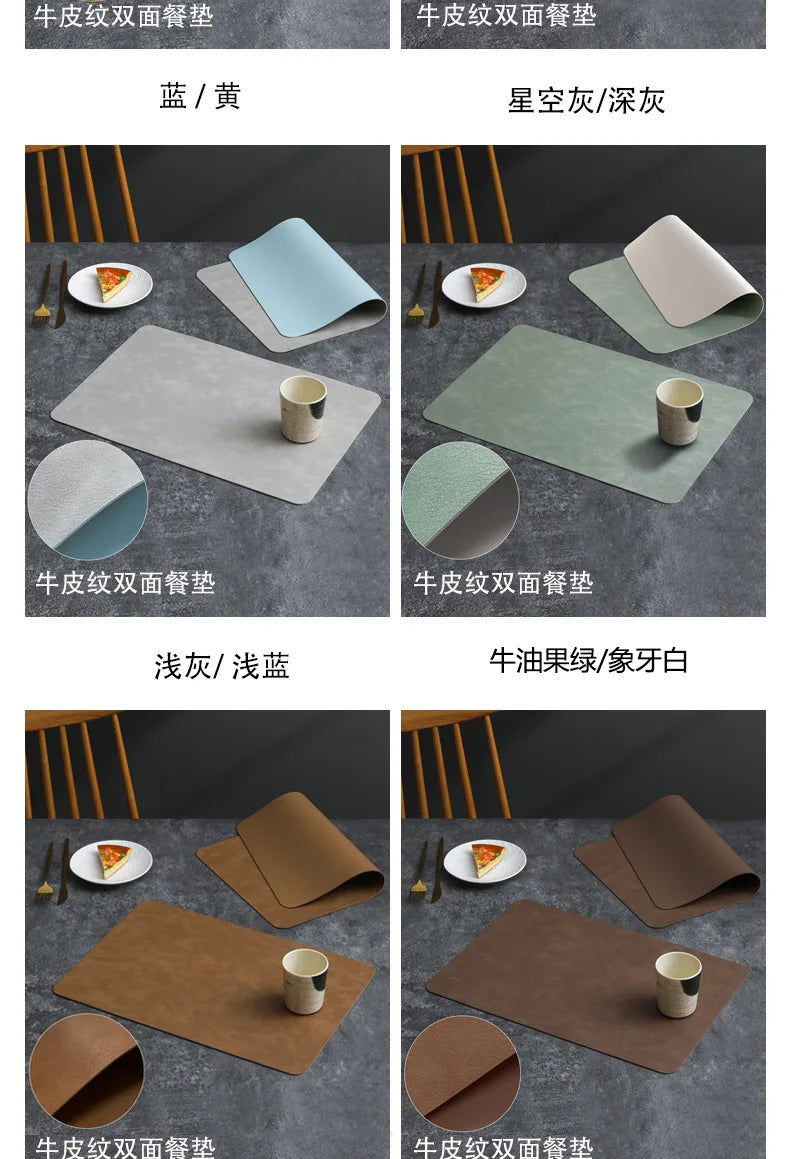 Square Double-Layer Cowhide PU Leather Placemat Texture Waterproof Heat-Resistant Table Mats Home Hotel Dining
