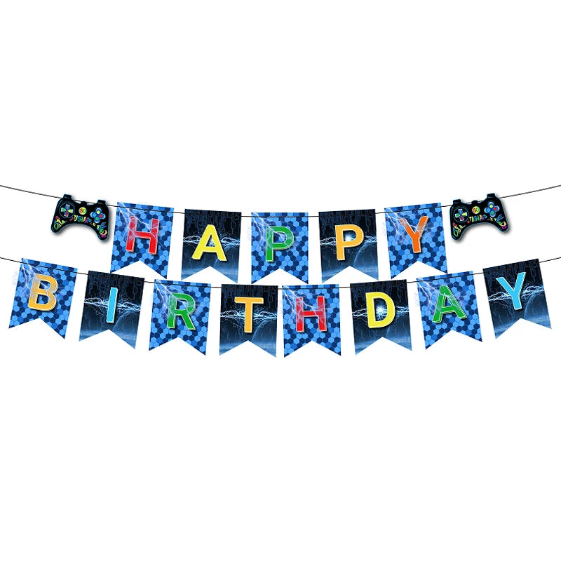 Video Game Birthday Party Favors New Paper Black White Blue Tableware Happy Birthday Plates Napkins Background Decorations Kits