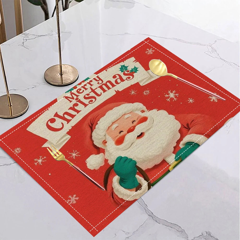 4/6/8Pcs Christmas Placemats Decorative Holiday Table Pad Seasonal Xmas Decor Farmhouse Indoor Vintage Table Mat Deor
