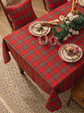 Christmas Checkered Tablecloth Rectangular - Red Buffalo Plaid Linen Cotton, Xmas Farmhouse Decor