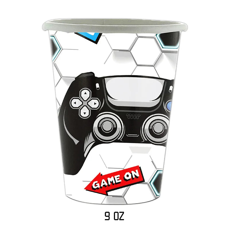 Video Game Birthday Party Favors New Paper Black White Blue Tableware Happy Birthday Plates Napkins Background Decorations Kits