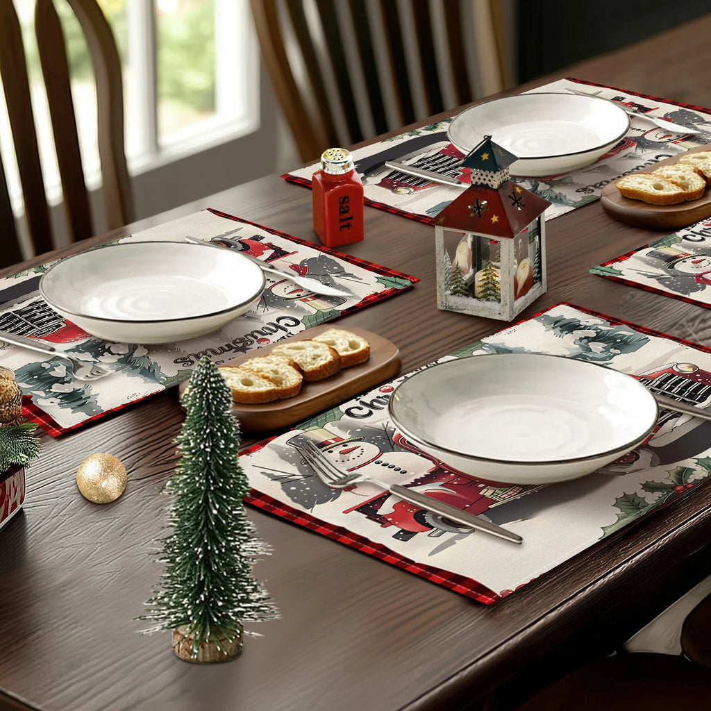 1/4/6pcs Christmas placemat, retro Christmas tree Santa Claus pattern dining table anti slip insulation mat,
