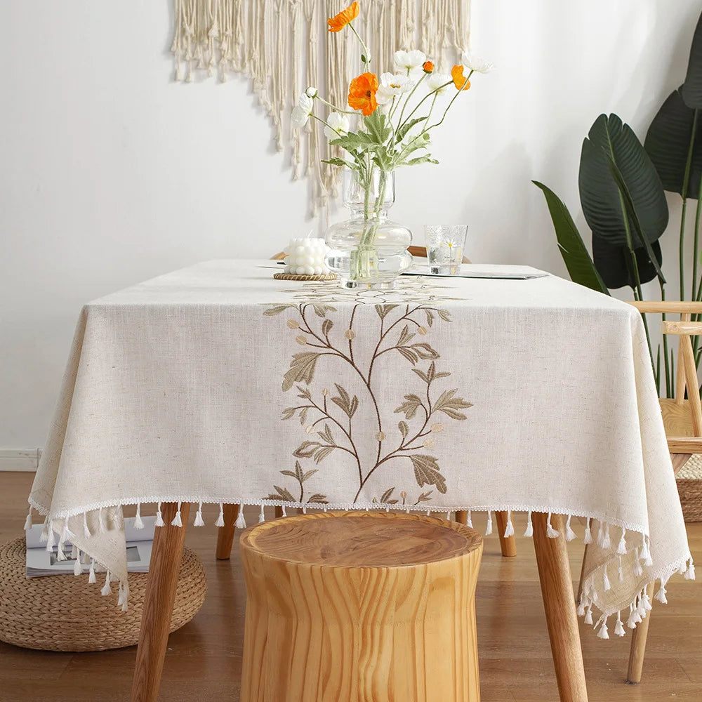 Korean Style Small Daisy Cotton Floral Tablecloth,Tea Table Decoration,Rectangle Table Cover For Kitchen Wedding Dining Room