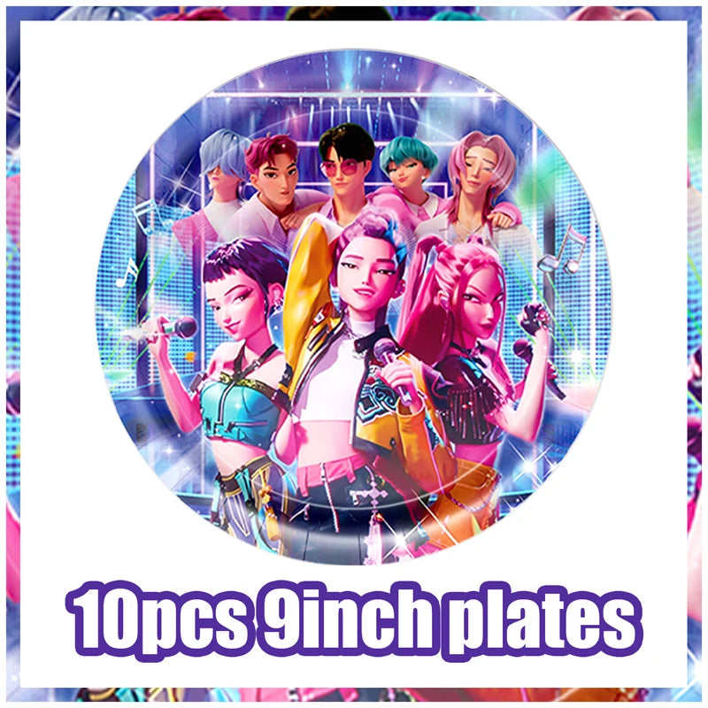 Kpop Demon Hunters Birthday Decorations Saja Boys Purple Napkins Plates Tableware Kpop Demon Hunter Birthday Party Favors Supply