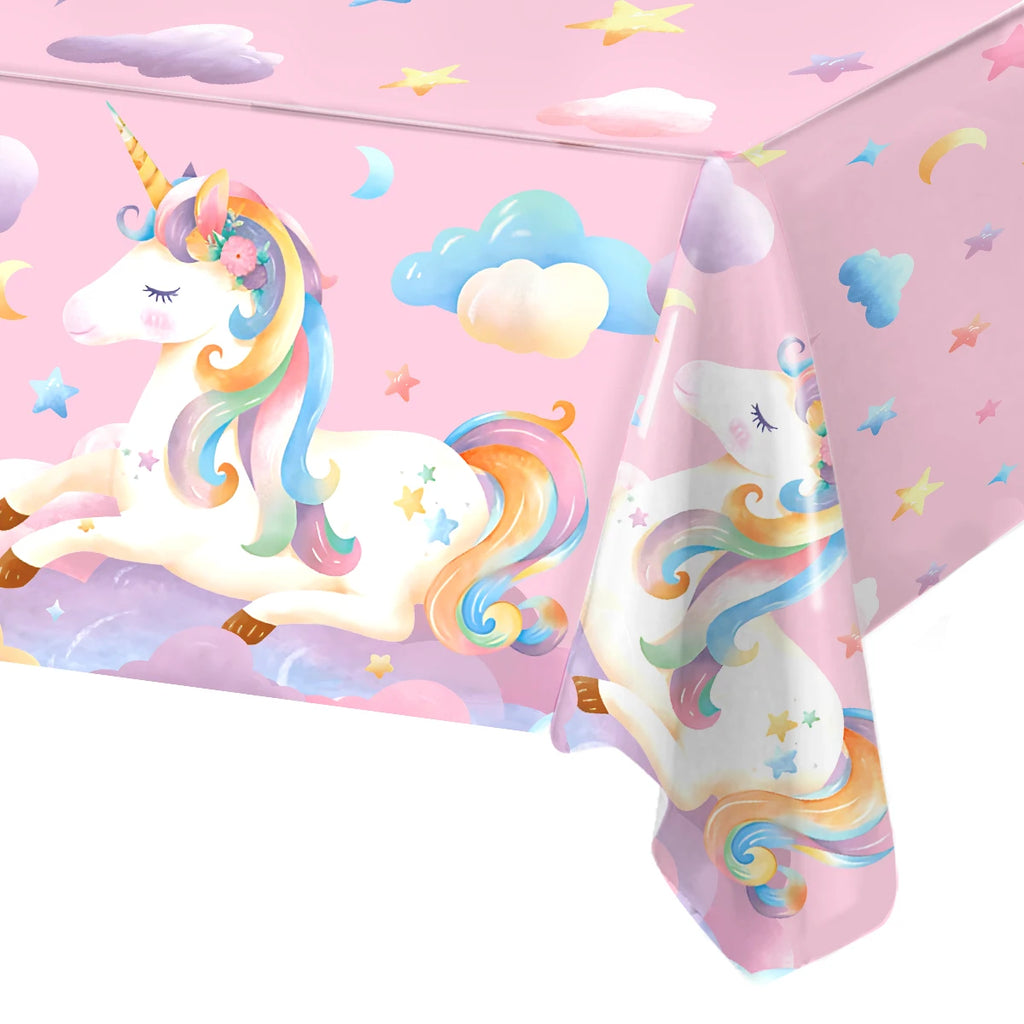 Rainbow Unicorn PE Tablecloth Happy Unicorn Theme Birthday Party Decorations Kids Favors Table Cover Girls Baby Shower Supplies