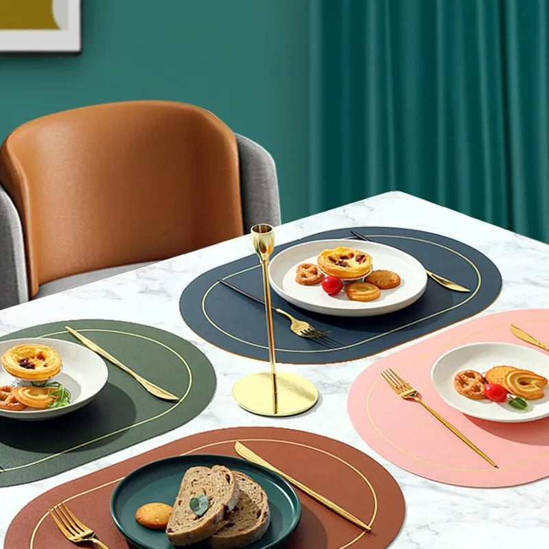 1/4/6pcs Color Blocking Table Leather Placemats,Washable for Dining,Heat-Resistant Non-Slip Insulation Waterproof Place Mats