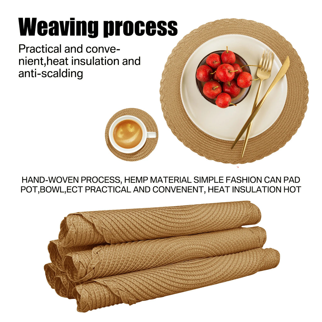 Set of 6 Round Braided Placemats 34CM Table Mats for Dining Tables Christmas Halloween Woven Washable Non-Slip Place mats