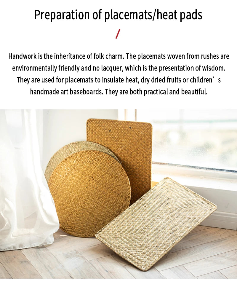 Natural Seagrass Place Table Woven Vinyl Individual Placemats For Table Non-Slip Kitchen Tableware Drink Cup Coaster Hoilday Dec