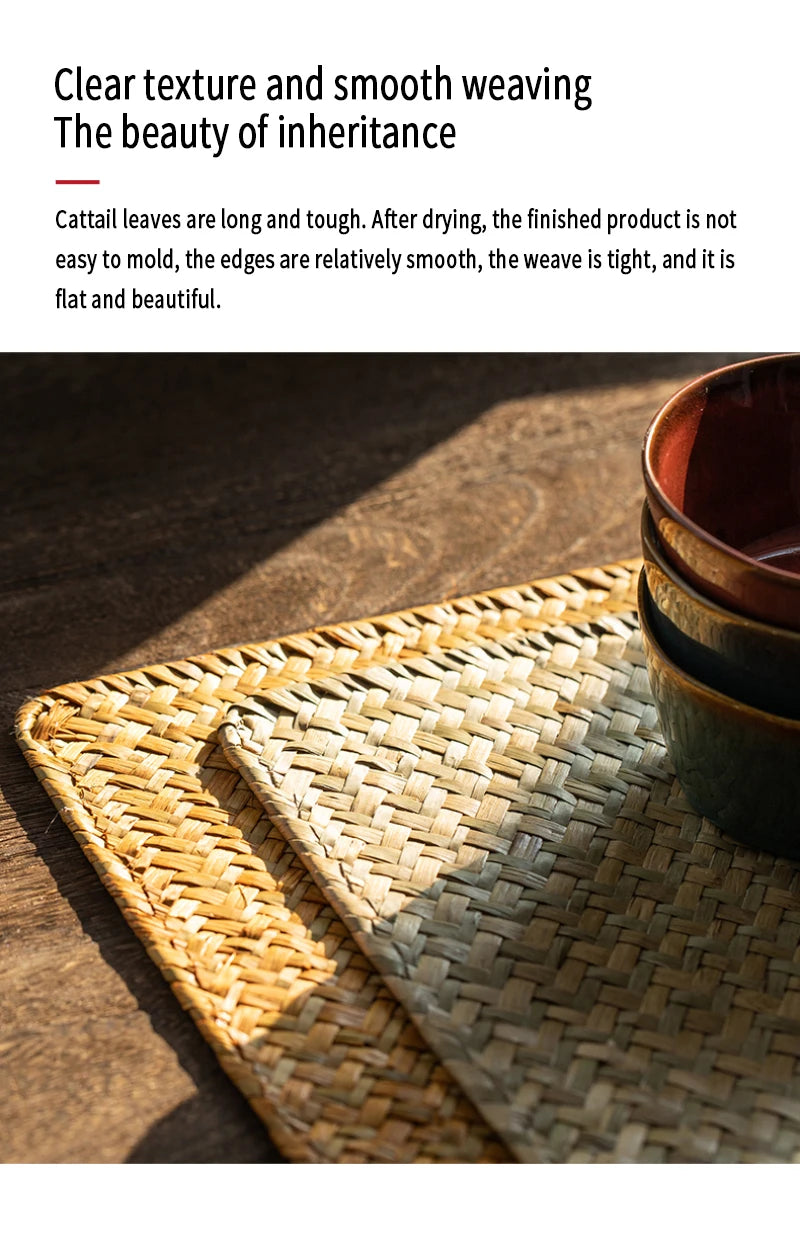 Natural Seagrass Place Table Woven Vinyl Individual Placemats For Table Non-Slip Kitchen Tableware Drink Cup Coaster Hoilday Dec
