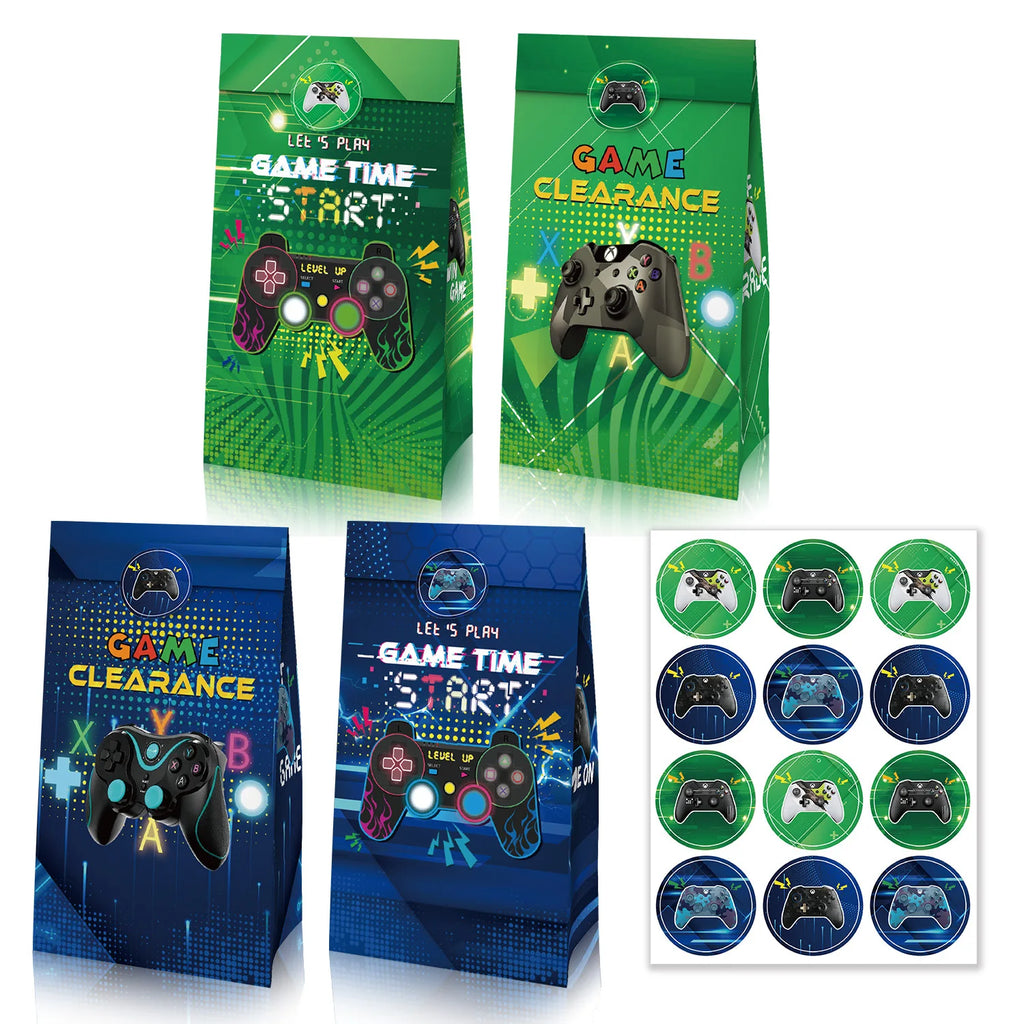 Video Game Birthday Party Favors New Paper Black White Blue Tableware Happy Birthday Plates Napkins Background Decorations Kits