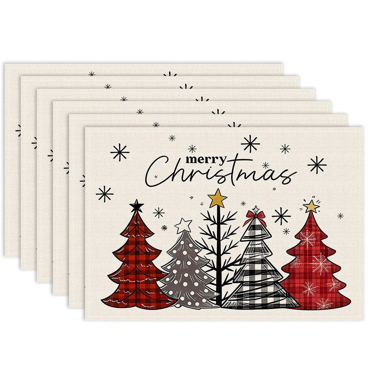 1/4/6pcs Christmas placemat, retro Christmas tree snowflake pattern dining table anti slip insulation mat, Christmas decoration