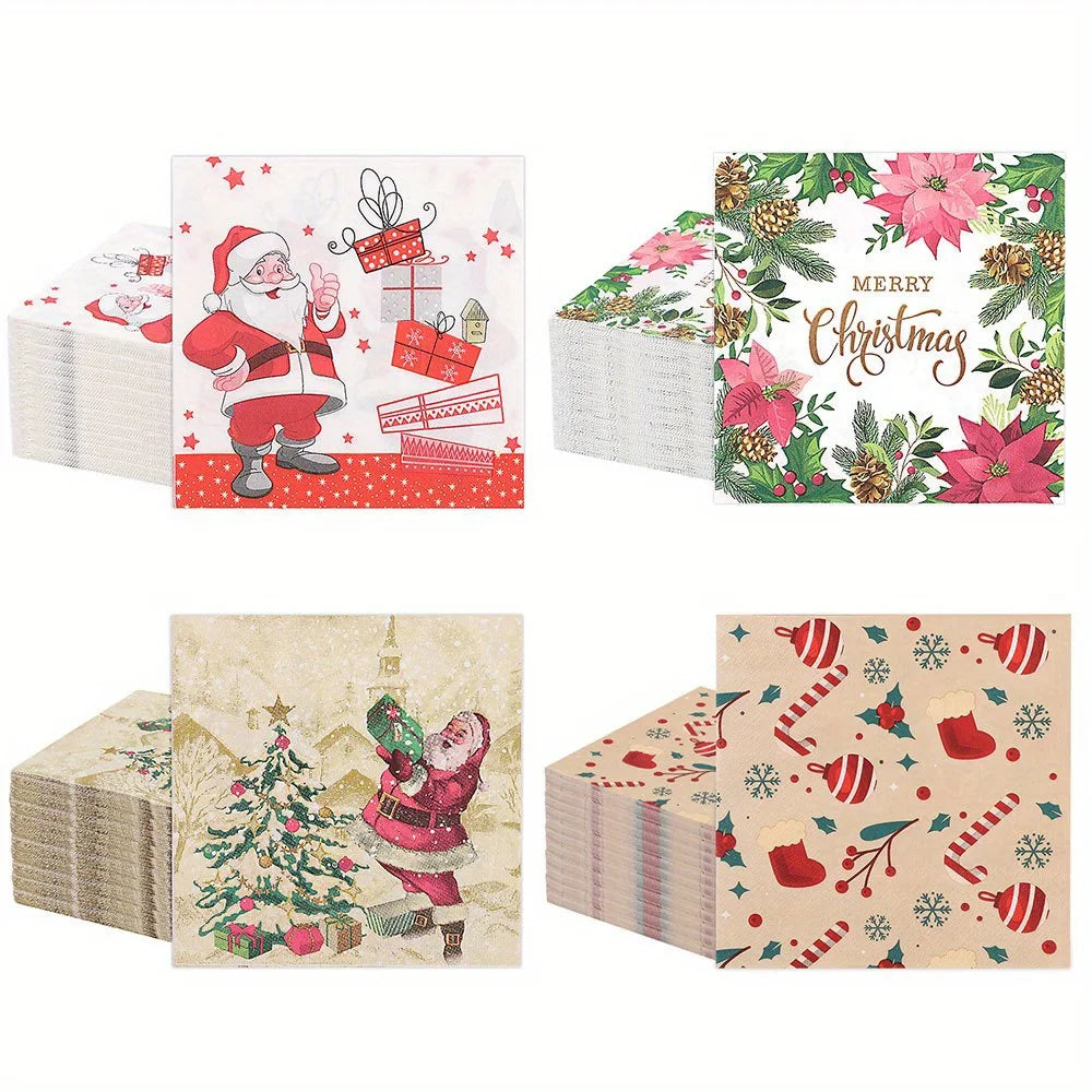 20Pcs Merry Christmas Design Printed Napkins Guest Towels Disposable Premium Dinner Napkins For Christmas Parties New Year Decor