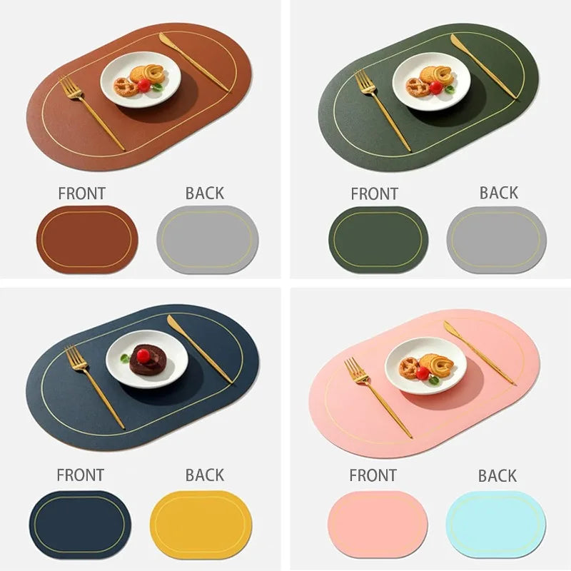 1/4/6pcs Color Blocking Table Leather Placemats,Washable for Dining,Heat-Resistant Non-Slip Insulation Waterproof Place Mats