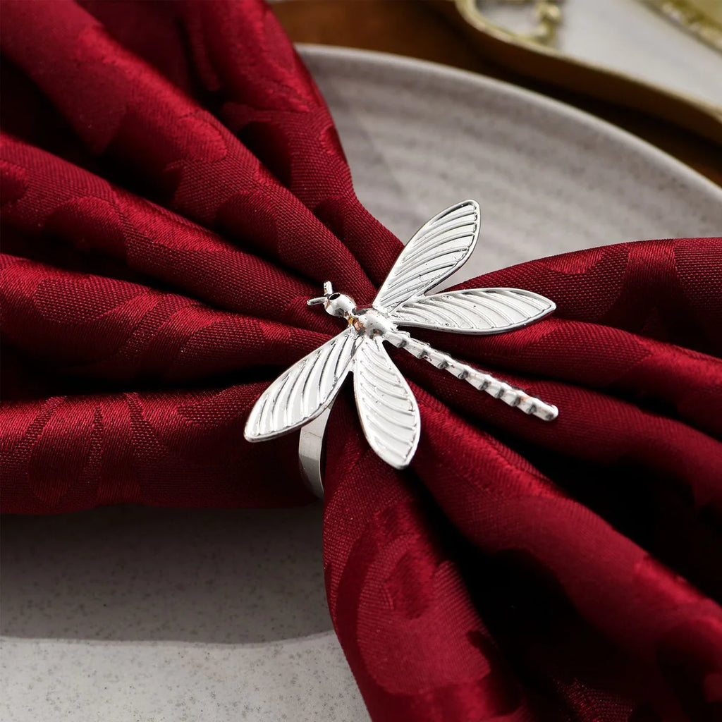 6pcs Napkin Rings Set for Christmas, Gold Silvery Dragonfly Metal Home Table Decorations, for Christmas Wedding Holiday Banquet
