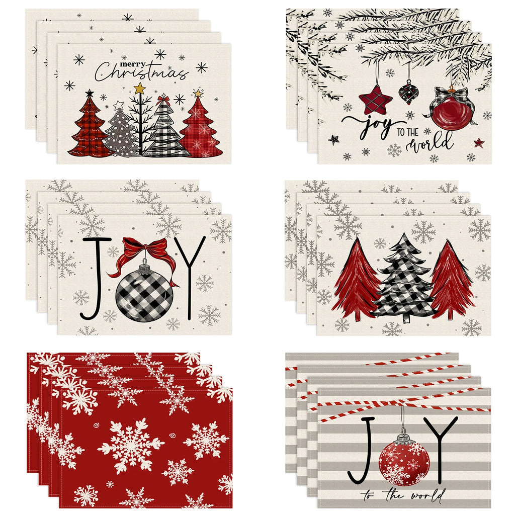 1/4/6pcs Christmas placemat, retro Christmas tree snowflake pattern dining table anti slip insulation mat, Christmas decoration