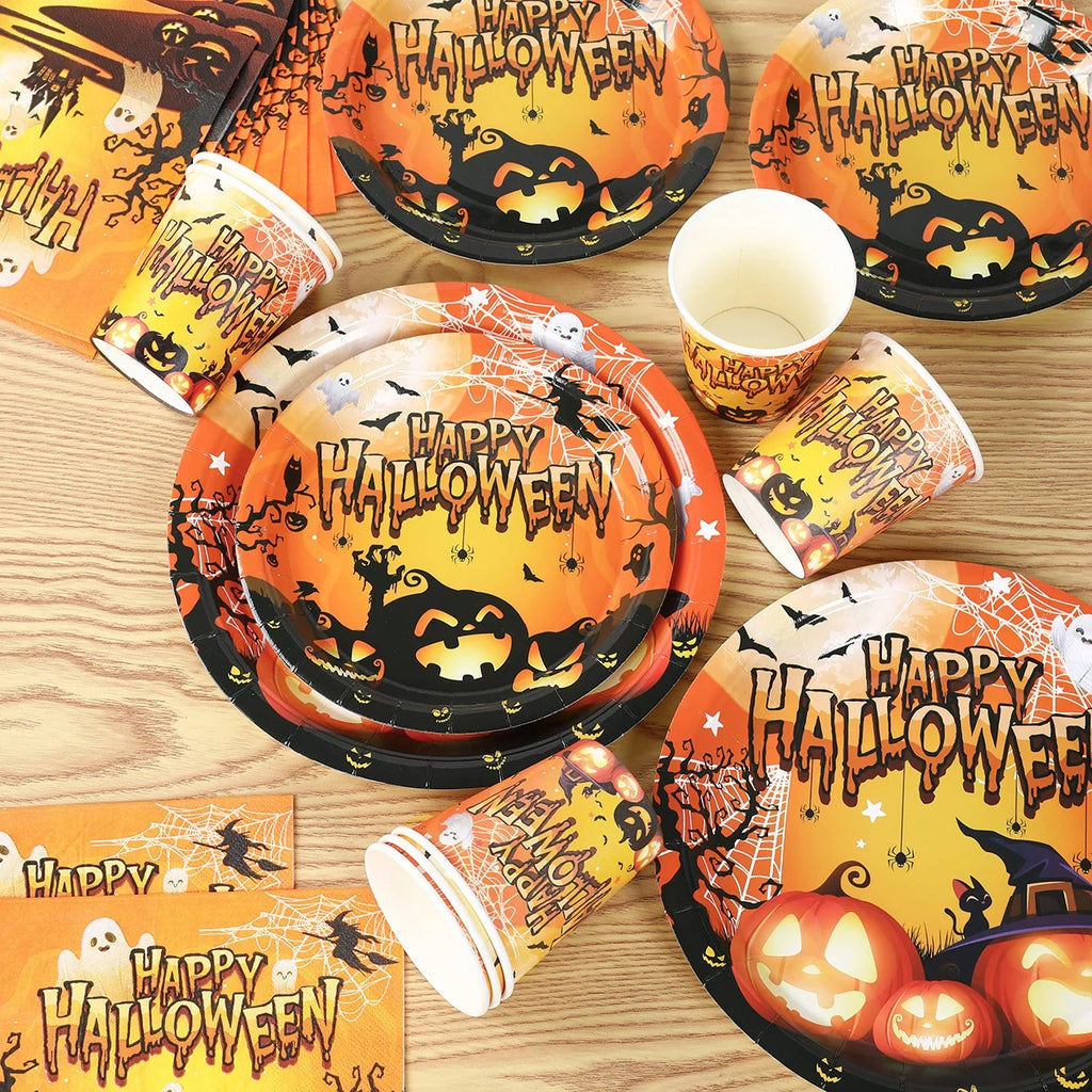 Halloween Them Party Decoration Set Halloween Pumpkins Tableware for Festival Paper Tableware Plate Napkin Towel Tissue Cup 2025