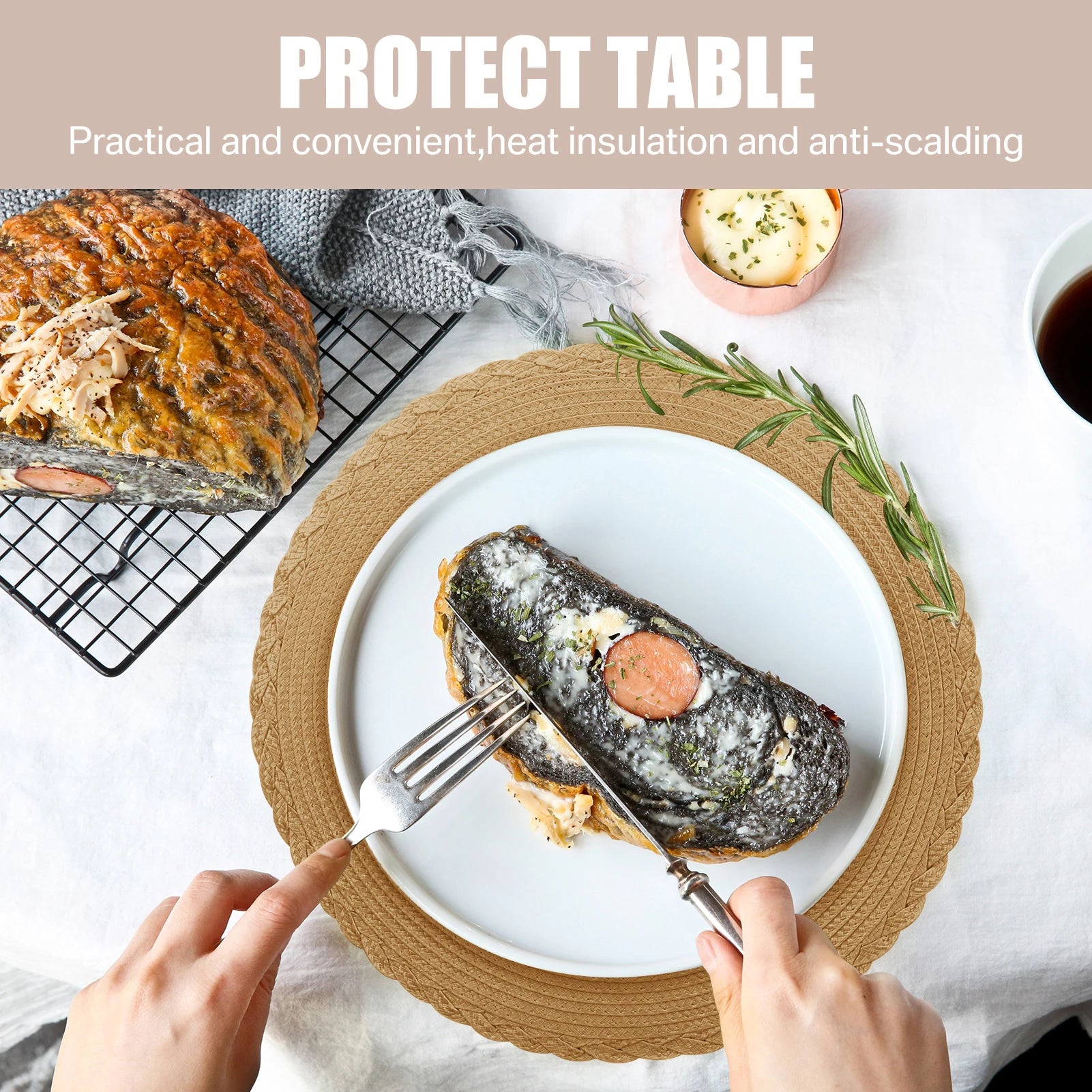 Set of 6 Round Braided Placemats 34CM Table Mats for Dining Tables Christmas Halloween Woven Washable Non-Slip Place mats