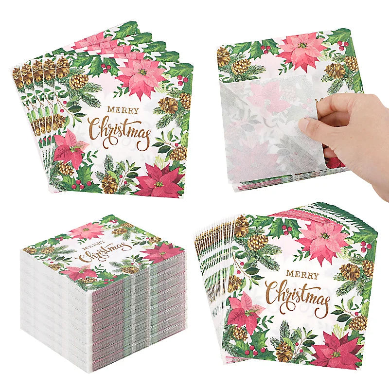 20Pcs Merry Christmas Design Printed Napkins Guest Towels Disposable Premium Dinner Napkins For Christmas Parties New Year Decor