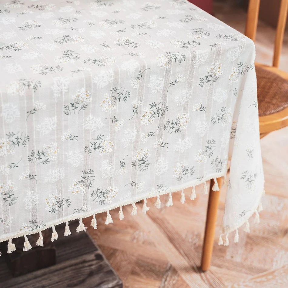 Korean Style Small Daisy Cotton Floral Tablecloth,Tea Table Decoration,Rectangle Table Cover For Kitchen Wedding Dining Room