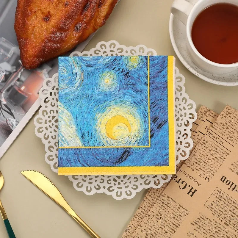 20pcs 25cm 3Layer Blue Starry Night Printed Napkins Birthday Party Disposable Atmosphere Paper DIY Decoupage Paper