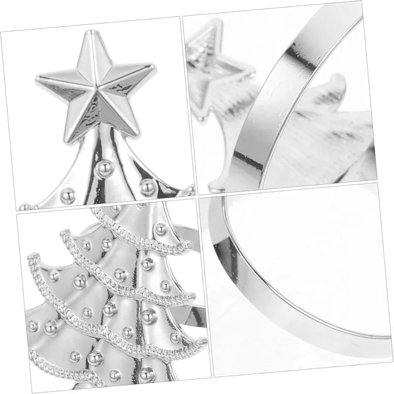 1/12PCS Christmas tree napkin ring, metal creative napkin buckle,silver gold mouth cloth circle, hotel table decoration supplies