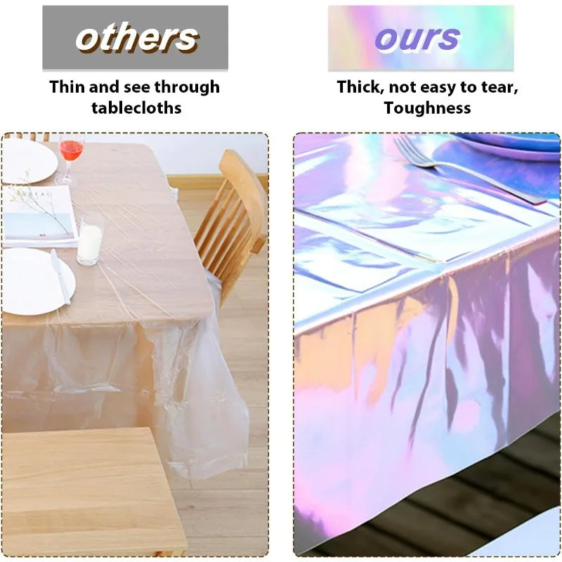 Tablecloth For Table Nappe De Table Tablecloth Birthday Holographic Shiny Iridescent Laser Disposable Covers Party Decorations