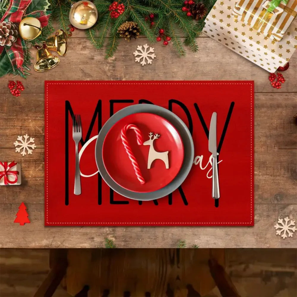 VIKAMA Merry Christmas! Linen placemats and anti-stain tabletop placemats are suitable for party kitchens and restaurants