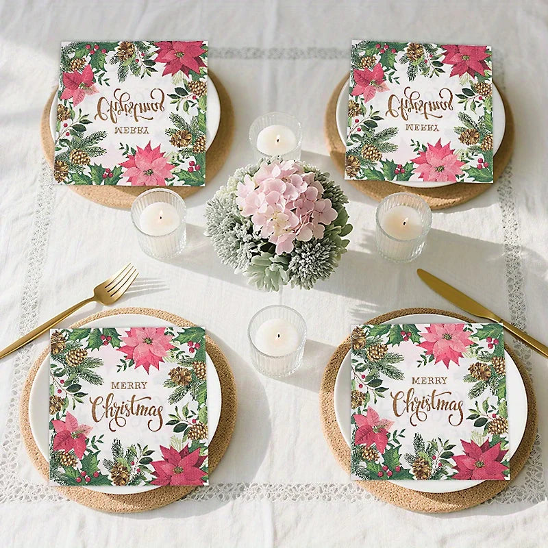 20Pcs Merry Christmas Design Printed Napkins Guest Towels Disposable Premium Dinner Napkins For Christmas Parties New Year Decor
