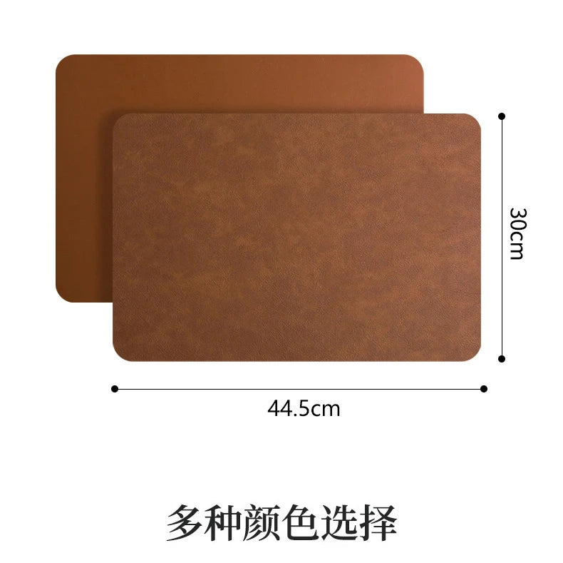 Square Double-Layer Cowhide PU Leather Placemat Texture Waterproof Heat-Resistant Table Mats Home Hotel Dining