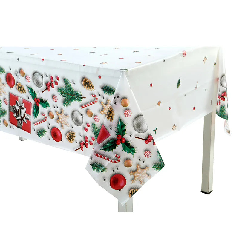 3PCS/Set Disposable Christmas Snowflake Tablecloth Plastic Red Green Buffalo Plaid Table Cover for Christmas Holiday Party Decor