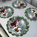 4pcs Christmas Santa Claus & Reindeer Placemats Set - 2D Flat Print,  Hand Wash Only, Festive Holiday Design with Snowflakes