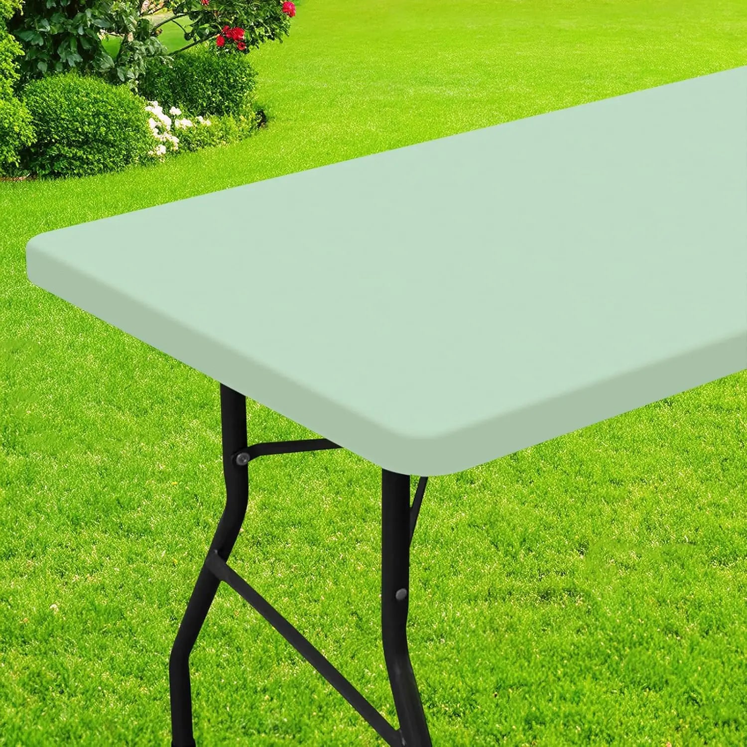 Rectangle Table Cloth, Elastic Fitted Fabric Tablecloth Fits for 6 Foot Folding Tables, Washable Table Cover for Picnic, Camping