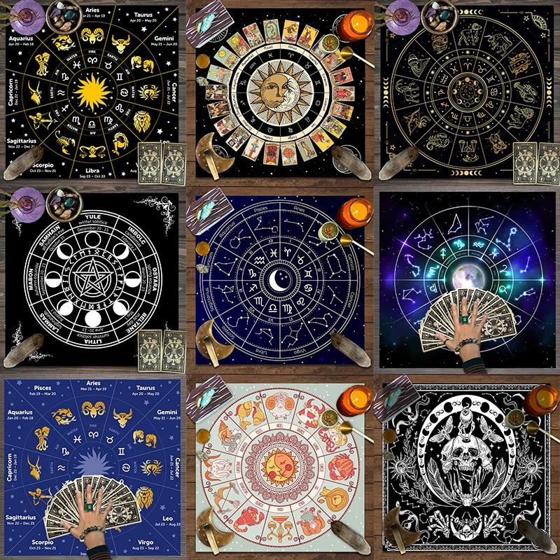 1pc Tarot card tablecloth, twelve constellations divination, starry sky altar cloth, Tarot card game decoration tablecloth