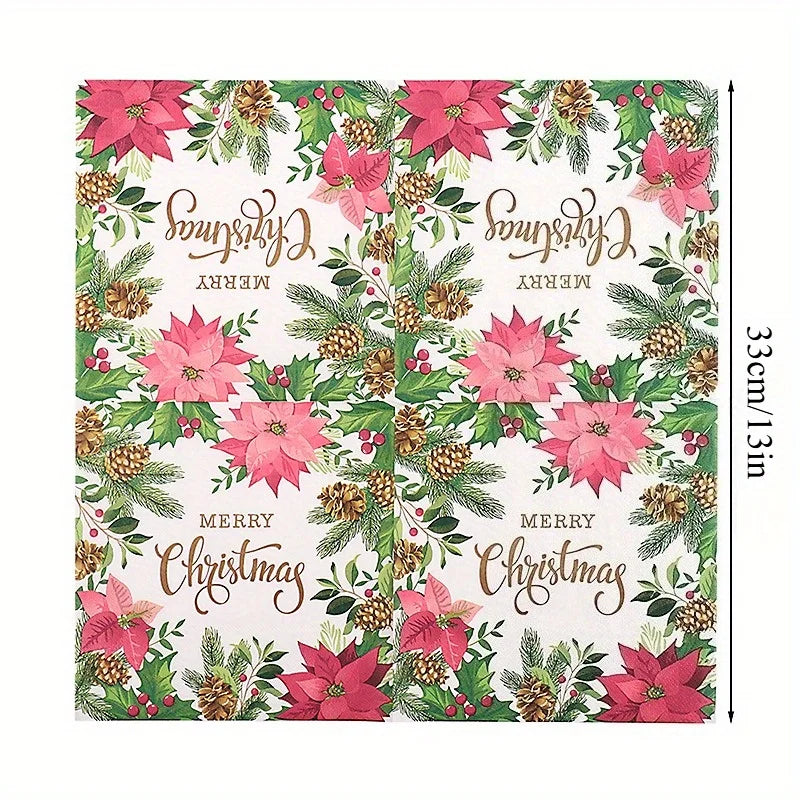 20Pcs Merry Christmas Design Printed Napkins Guest Towels Disposable Premium Dinner Napkins For Christmas Parties New Year Decor